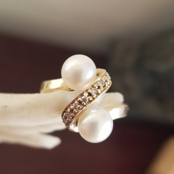 Sale! Vintage 14k toi moi Pearls & diamonds bypass gold ring - Picture 11 of 11